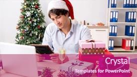  Presentation with employee anniversary work office - Colorful PPT theme enhanced with love employees - young employee businessman in office backdrop and a violet colored foreground