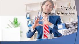  Presentation with employee - Beautiful PPT theme featuring love employees - young male employee in funny backdrop and a soft green colored foreground