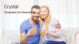  Presentation with healthy juice - Colorful slide deck enhanced with love family healthy food and happiness concept - smiling happy couple drinking juice at home backdrop and a lemonade colored foreground