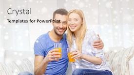  Presentation with healthy juice - Amazing theme having love family healthy lifestyle and people concept - smiling happy couple drinking orange or carrot juice at home backdrop and a lemonade colored foreground