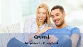  Presentation with computer love - Beautiful PPT theme featuring love family technology internet and happiness concept - smiling happy couple witl tablet pc computer at home backdrop and a light blue colored foreground