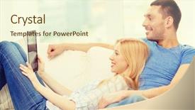  Presentation with computer love - Audience pleasing slide deck consisting of love family technology internet and happiness concept - smiling happy couple witl tablet pc computer at home backdrop and a cream colored foreground