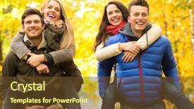  Presentation with friendship - Slides with love friendship family and people concept - smiling friends having fun in autumn park background and a tawny brown colored foreground