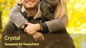  Presentation with friendship - Presentation theme with love friendship family and people concept - smiling friends having fun in autumn park background and a tawny brown colored foreground