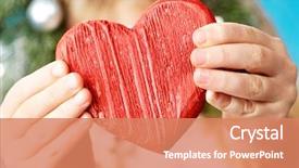  Presentation with hands heart - PPT layouts featuring love giving - close-up of red wooden heart background and a coral colored foreground