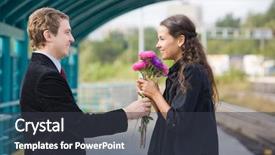  Presentation with photo - Presentation theme featuring love giving - photo of happy girl background and a  colored foreground