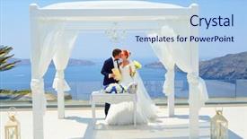  Presentation with bride - Colorful presentation design enhanced with love greek - beautiful young couple bride backdrop and a light blue colored foreground