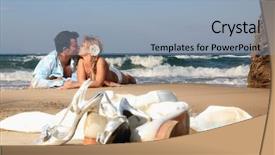  Presentation with wedding - Colorful slide deck enhanced with love greek - bride and groom backdrop and a light blue colored foreground