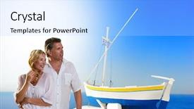  Presentation with honeymoon - Colorful theme enhanced with love greek - couple enjoying the honeymoon backdrop and a light blue colored foreground