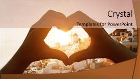  Presentation with santorini - Amazing theme having love greek - silhouette hand in heart shape backdrop and a coral colored foreground