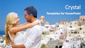  Presentation with santorini - Colorful theme enhanced with love greek - travel tourism and summer holidays backdrop and a teal colored foreground