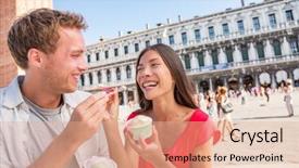  Presentation with gelato - Amazing PPT theme having love having fun eating ice backdrop and a coral colored foreground