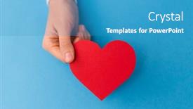  Presentation with heart health - Presentation design consisting of love health and valentine's day concept - hand holding red heart shape on blue background background and a teal colored foreground