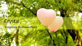  Presentation with heart love - Amazing PPT theme having love heart balloons outdoors backdrop and a yellow colored foreground