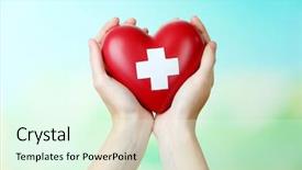  Presentation with cross love - Presentation enhanced with love help care health support - red heart with cross sign background and a sky blue colored foreground