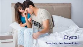  Presentation with husband and wife - Presentation theme having love help care health support - young wife supporting husband background and a sky blue colored foreground