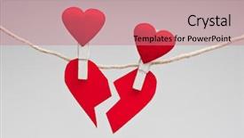  Presentation with broken heart - Audience pleasing PPT theme consisting of love hurts - broken heart isolated on white backdrop and a coral colored foreground