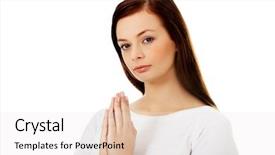  Presentation with beautiful young woman getting face - Beautiful presentation theme featuring love jesus - beautiful young caucasian woman praying backdrop and a sky blue colored foreground