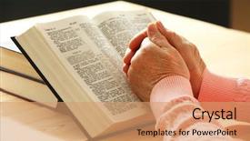  Presentation with old bible - Theme with love jesus - hands of old woman background and a coral colored foreground