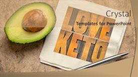  Presentation with ketogenic diet - Cool new slides with love keto high fat ketogenic diet concept - word abstract in vintage letterpress wood type on a napkin with a cut avocado backdrop and a coral colored foreground