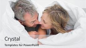  Presentation with aged - Colorful presentation design enhanced with kiss love - loving middle aged couple backdrop and a white colored foreground
