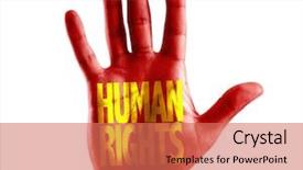  Presentation with human rights - PPT theme having love life liberty - human rights written on hand background and a coral colored foreground