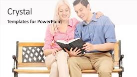  Presentation with reading - Cool new presentation design with love miles - young couple reading a book backdrop and a sky blue colored foreground