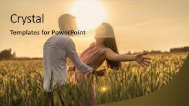  Presentation with romantic love - Colorful presentation design enhanced with love moment at gold wheat backdrop and a  colored foreground