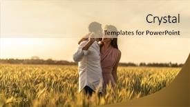  Presentation with romantic love - PPT theme featuring love moment at gold wheat background and a lemonade colored foreground