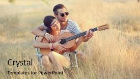  Presentation with guitar - Amazing theme having love music - attractive couple playing guitar outdoors backdrop and a coral colored foreground
