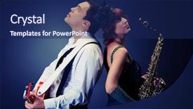  Presentation with retro 1920s english style gangster - Beautiful PPT theme featuring love music - couple of professional musicians backdrop and a navy blue colored foreground