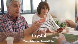  Presentation with at home senior care - PPT theme with love neighbor - senior friends at home playing background and a coral colored foreground