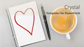 Presentation with heart love - Colorful slide deck enhanced with love notebook with heart picture and cup on gray backdrop and a lemonade colored foreground