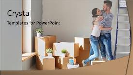  Presentation with new home sales - Amazing theme having love package - happy young couple unpacking backdrop and a light gray colored foreground