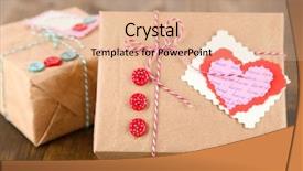  Presentation with boxes - PPT theme featuring love package - paper gift boxes on wooden background and a coral colored foreground
