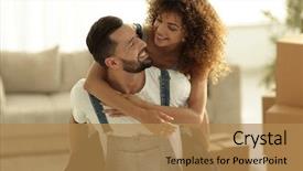  Presentation with new home - PPT theme having love package - wife and husband are happy background and a coral colored foreground