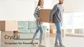  Presentation with young athletes box jumping - Colorful slide deck enhanced with love package - young couple with moving box backdrop and a soft green colored foreground