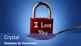  Presentation with padlock - Presentation theme consisting of love-padlock-in-silver-spoon background and a ocean colored foreground