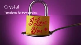  Presentation with silver purple - Slide deck having love padlock in silver spoon on purple background background and a violet colored foreground