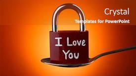  Presentation with padlock - PPT theme featuring love padlock in silver spoon on orange background background and a crimson colored foreground