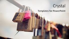  Presentation with loving hearts love heart candy - Audience pleasing PPT theme consisting of love padlocks on a fence backdrop and a white colored foreground