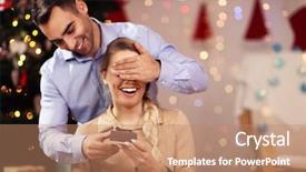  Presentation with what idea present by the picture - Presentation having love party magic - picture showing happy couple opening background and a coral colored foreground