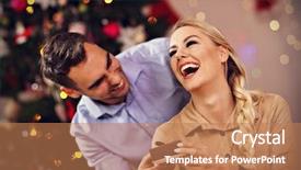  Presentation with what idea present by the picture - Amazing PPT theme having love party magic - picture showing happy couple opening backdrop and a coral colored foreground