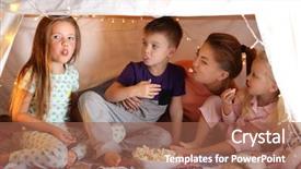  Presentation with young children - Beautiful theme featuring love party magic - young woman and cute children backdrop and a violet colored foreground