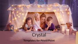  Presentation with children reading - Slide set with love party magic - young woman and cute children background and a coral colored foreground