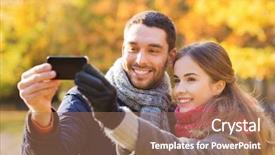  Presentation with relationship - Cool new presentation with smartphone in autumn park backdrop and a coral colored foreground