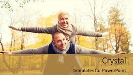  Presentation with relationship - Beautiful presentation theme featuring love relationship family and people concept - smiling couple having fun in autumn park backdrop and a yellow colored foreground
