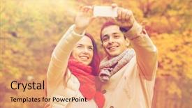  Presentation with relationship - Audience pleasing slide deck consisting of love relationship family and people concept - smiling couple hugging and taking selfie in autumn park backdrop and a coral colored foreground