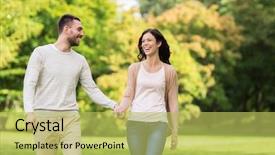  Presentation with relationship - Slide deck featuring love relationship family and people concept - happy couple walking in summer park background and a yellow colored foreground