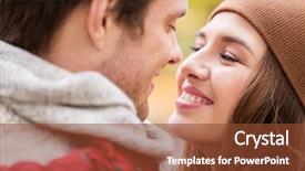  Presentation with relationships - Cool new presentation theme with love relationships season and people concept - close up of happy young couple kissing outdoors backdrop and a tawny brown colored foreground